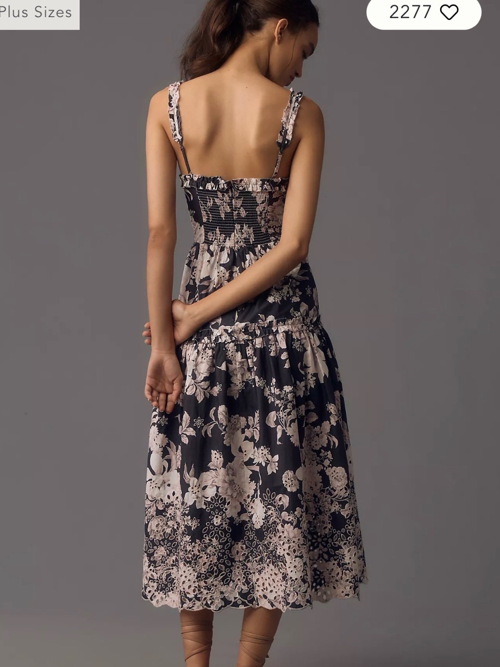Anthropologie Black and Cream Floral Midi Dress - Picture 6 of 16